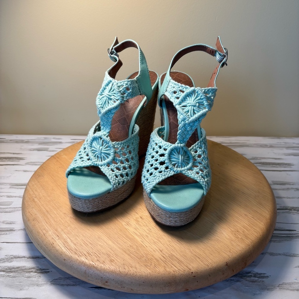 Lucky Brand Women's Crochet Wedge Sandals - Seafoam Mint Green
